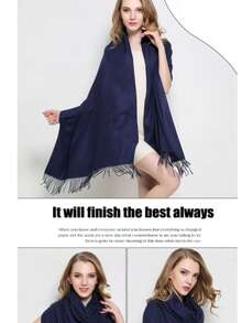 MilyModa Plain Cashmere Scarf 150g With Fringes - Azul Marino - Ver 2
