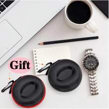 手表盒两件套，带登山扣，圆形便携式单表旅行盒，带拉链和衬垫的 EVA 手表盒，用于存放手表和智能手表，黑色尼龙椭圆形手表收纳盒，天鹅绒内饰，便携式旅行表盒，EVA 抗压保护袋，防摔、防震、防刮，适用于智能和机械手表 - 均碼 - 查看 3