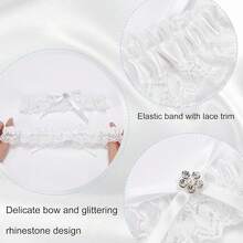 WEBEEDY 2Pcs Lace Wedding Garters For Bride Sexy Wedding Bridal Garter With Bow Party Prom Leg Garter Belt Tossing Thigh Garters Black Bowknot Elastic Leg Ring For Party Prom Birthday Halloween Christmas New Year - 白色 - 查看 3