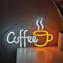 1PC 5V USB Halloween/Christmas/Valentine's Day Creative Coffee With Cup LED Wall Neon Art Sign For Coffee Bar Shop Kitchen Cafeteria Milk Tea Cold Drink Bakery Shop Decoration New Year Gifts