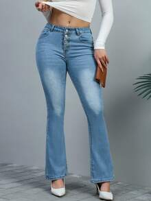 Women's Slim Fit Versatile Denim Flared Jeans - Light Wash - View 5
