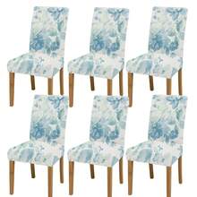 1 cái/2 cái/4 cái/6 cái/30 cái Vỏ bọc ghế co giãn in họa tiết sóng tươi mát mùa hè sáng tạo, Vỏ bọc ghế chống trượt có thể giặt được, Vỏ bọc chống bụi trang trí nhà cửa cho khách sạn, nhà hàng, phòng khách, v.v., mọi mùa - Nhiều màu - Xem 17