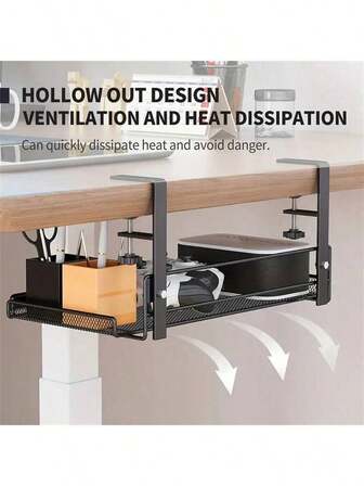 Desk Underside Storage Rack, Office Desk Cable Management & Organization Basket Holder, Bedroom Router Organizer