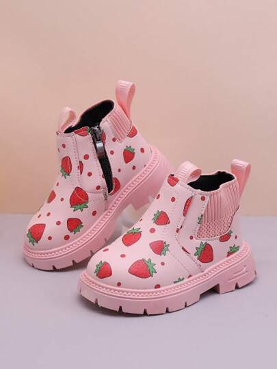 1 Pair Fashion Printed Casual Versatile Boots For Girls, Soft Sole Comfortable Toddler Leather Shoes