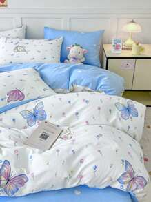 3pcs Duvet Cover Set (1 Quilt Cover And 2 Pillowcases, No Filling), Soft, Breathable And Comfortable Fabric, Butterfly Flower Print Pattern Style, Suitable For Bedroom Guest Room, Suitable For Double Bed, Queen Bed, King Bed, Multiple Sizes Available, Four Seasons Duvet Cover Bedding Set