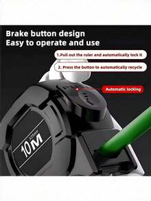 1PC Fluorescent Steel Belt Measuring Tape With Self-Locking, Retractable For 10 Meters, High Precision, Wear-Resistant, Perfect For Late Night Work And Measurement Tools For Craftsmen And Home Use - Black - View 5