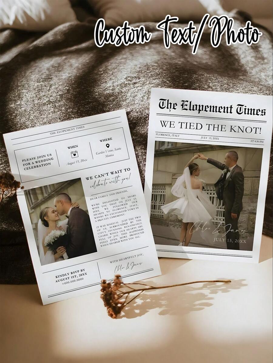 1pc- Newspaper Style Wedding Invitation Cards, Double-Sided Reception Party Invitations, Wedding Invitation Plates, Personalized Special Invitations, Create Your Own Cards With Your Own Photos And Words, Customize Love, Miss, Anniversary Occasion Cards, Customize Best Friend Thank-You Cards Personalized Gifts, Ideal Gifts For Women/Men, Can Create Lasting Memories For His/Her Best Friend