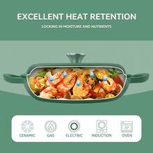 Kerilyn 3 Quart Enameled Shallow Cast Iron Dutch Oven With Lid, Dual Handles Dutch Pots For Cooking, Stewing, Heavy-Duty & Nonstick, Oven Safe Up To 500° F, Works On All Stovetops - 綠色 - 查看 3