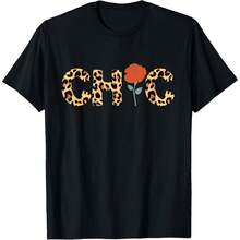 Animal Letters Red Rose Chic,Chic Writing, Leopard Rose Chic T-Shirt220g High-Quality Pure Cotton T-Shirt With Minimalist Printing, Soft And Breathable Fabric, Comfortable And Loose, Suitable For All Day Wear, Suitable For Office Casual Wear, Spring And Summer Daily Appearance, Elegant And Youthful Design - Black - View 1
