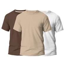 KIT 3 Basic Plain Men's T-Shirts 100% Cotton 30.1 - Brown + Beige + White - View 1