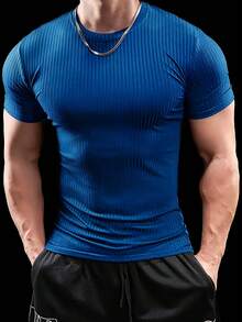 Slim Fit Men's Short Sleeve T-Shirt, Breathable Polyester Crew Neck, Suitable For Fitness And Leisure, Summer Clothing