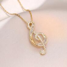 Romantic Shiny Zirconia Musical Note Pendant Necklace With Exquisite Gift Box Luxury Valentine's Day Jewelry For Women