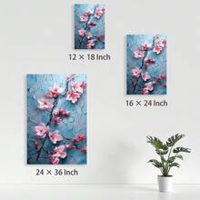 1 Pintura en lienzo con marco, flores rosas en fondo azul, arte con textura, marco de madera (1) Grosor 2,5 cm/1 pulgada - Decoración del hogar para todas las ocasiones, regalo ideal para Año Nuevo, San Valentín, Acción de Gracias, Pascua, Navidad, decoración de pared estética, decoración de sala de estar, dormitorio, cocina, entrada, baño, pintura mural directa, cartel de pintura mural de alta calidad, decoración del hogar moderna lista para colgar - Negro - Ver 2