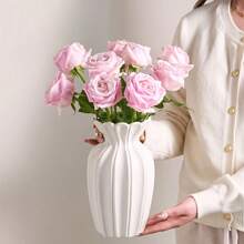 1pc Perfect White Ceramic Vase, Modern Minimalist White Ceramic Vase - Ideal For Home Decor, Living Room, Foyer Or Cabinet Display