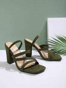 New Square Toe Women's Roman Thick Heel Women's Sandals With Straps, Classic High-Heeled Sandals - Green - View 5