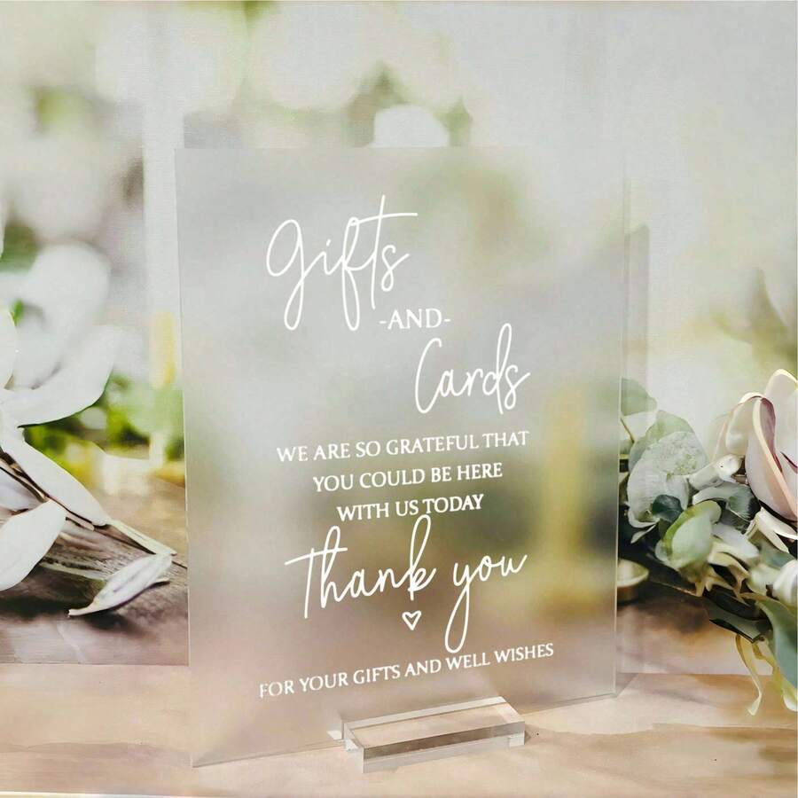 礼品和卡片标牌，婚礼亚克力标牌，婚礼亚克力标牌，亚克力现代书法礼品标牌 - 彩色 - 查看 1