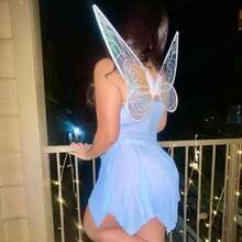 Halloween Fairy Costumes For Adult Cosplay Costume Women Lace Floral V-Neck See Through Lingerie Cami Dress + Fairy Wings 2Pcs Halloween Outfits Nightwear Party Clubwear - 藍色 - 查看 3