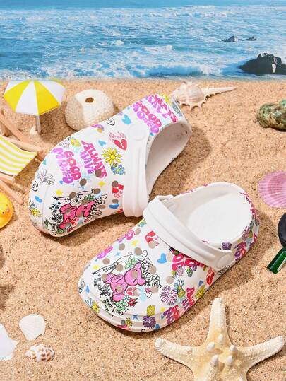 1 Pair Girls' Comfortable, Fashionable, Lightweight, Cute Cartoon Print Outdoor/Beach Sandals, Suitable For Summer