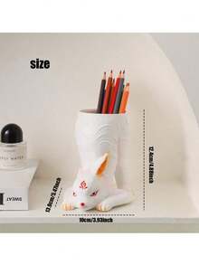1pc Minimalist Creative Pen Holder For Office Desk Vanity Makeup Brush Organizer Modern Desk Decor Storage Container Cute Aesthetic Gift For Friends Students Family Home Room - White - View 2