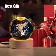 3D Laser Engraved Unicorn Statue Crystal Ball Night Light - Automatic Color Changing Wooden Base, Glass Ball Lamp Home Decoration, Unique Gift For Christmas, Valentine's Day, Easter, Thanksgiving, And Family Gatherings