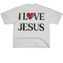 Vintage Christian Graphic Tee - 'I Love Jesus' Cotton Blend Short Sleeve Shirt - 白色 - 查看 1