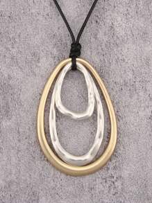 1 Stück modischer, eleganter ovaler, wassertropfenförmiger, übertriebener Metallkette, unisex multi-schleifiges asymmetrisches geometrisches Design, personalisierte Kette mit schwarzem Wachsseil und langer Kette, Geschenk für Freundin, Mutter oder Geliebte