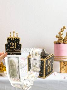 1 套生日快乐现金盒，黑金纸拉出式存钱罐，10 岁、11 岁、12 岁、13 岁、14 岁、15 岁、16 岁、17 岁、18 岁、21 岁生日快乐派对惊喜现金礼物，周年装饰现金礼品盒，节日庆祝现金装饰盒，毕业派对装饰，拉出式生日快乐卡和透明袋 - 赠送现金礼物的有趣方式，生日装饰，生日礼物，派对礼物 - 黑金色 - 查看 5
