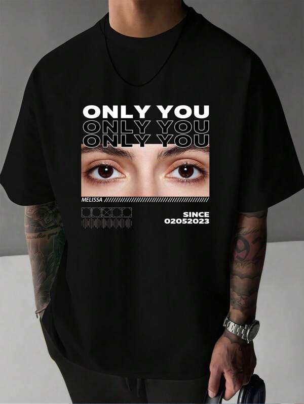 Camisetas Personalizadas Masculinas, Envie seu Texto Favorito como Estampa, com Estampas de Texto Tanto na Frente quanto nas Costas, Proporcionando Presentes Personalizados para Família, Amigos e Casais.