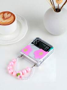 1pc Flower Pattern Electroplated Beaded Bracelet Hinged Protective Anti-Shock Anti-Drop Full Wrap Phone Case, Compatible With Samsung Galaxy Z Flip3 5G, Galaxy Z Flip4 5G, Galaxy Z Flip5 5G, Galaxy Z Flip6 5G
