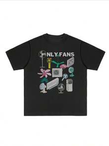 Humorous - Wordplay Men's Plus Size T - Shirt With "OnlyFans" Graphic, 100% Cotton 220g - Black - View 3