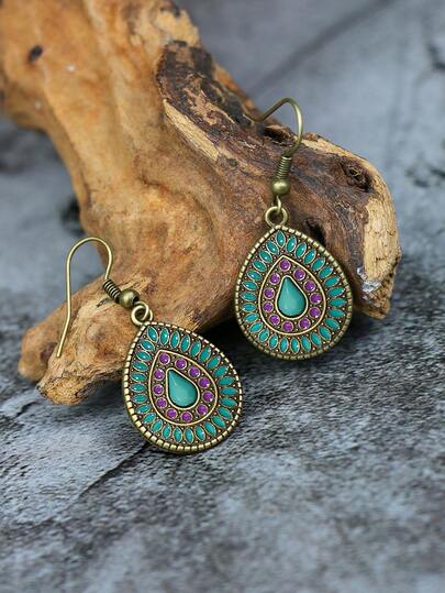 TopHanqi 1pair Vintage Style Multicolor Water Drop Shaped Pendant Women's Earrings, Suitable For Four Seasons, Daily Life, Work, Stage Performance, Street Shoot, And Dress Up