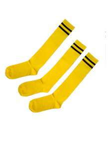 3 pares de calcetines de fútbol deportivos para niños, calcetines de fútbol de rayas de unicolor por encima de la rodilla para niños, calcetines altos adecuados para actividades al aire libre para niños y niñas de 3 a 9 años