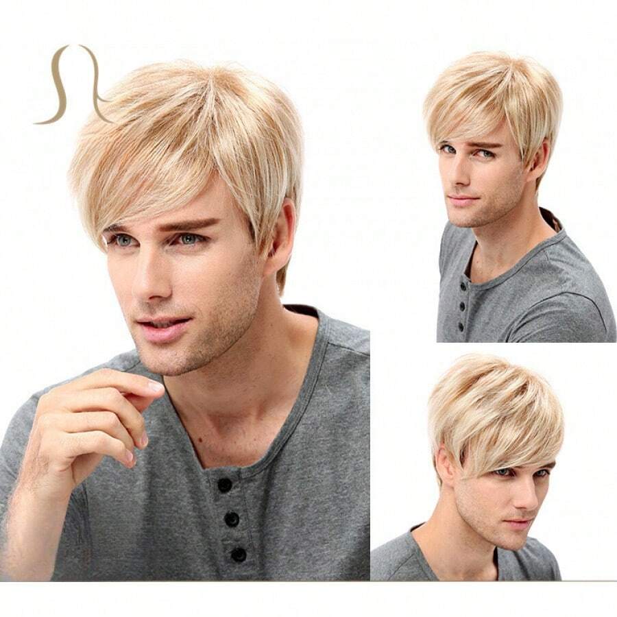 Parrucca corta stile dorato per uomo: parrucca sintetica dall'aspetto realistico e accattivante