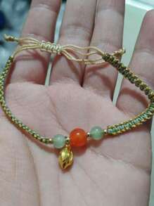 1pc Lotus Charm Braided Bracelet, Suitable For Women Daily Wear