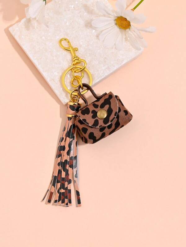1 peça chaveiro com borla estampa leopardo retrô fashion bolsa acessórios chaveiro bolsa feminina pingente para carro acessórios para bolsa bolsa escolar