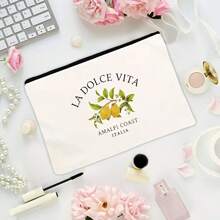 [Stylish Toiletry Bag] La Dolce Vita Toiletry Bag With Zipper | Stylish White Travel Organizer For Makeup, Stationery & More, Lightweight & Versatile Design