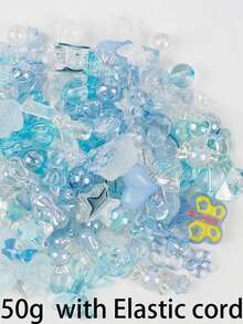 50克各式亚克力珠子，可用于制作手链，配有绳子、花朵、星星、心形、蝴蝶、糖果、小熊软糖等美观可爱的珠子，可用于制作珠宝、钥匙扣、项链、手机挂件、DIY工艺品、毕业礼物、母亲节礼物