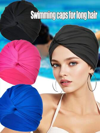 1 pezzo Cuffia da nuoto nera impermeabile per fitness, cuffia da nuoto in tessuto, cuffia da nuoto morbida e senza pressione, realizzata in tessuto elastico senza stringere la testa, cuffia da nuoto premium, accessori da spiaggia, accessori per la piscina