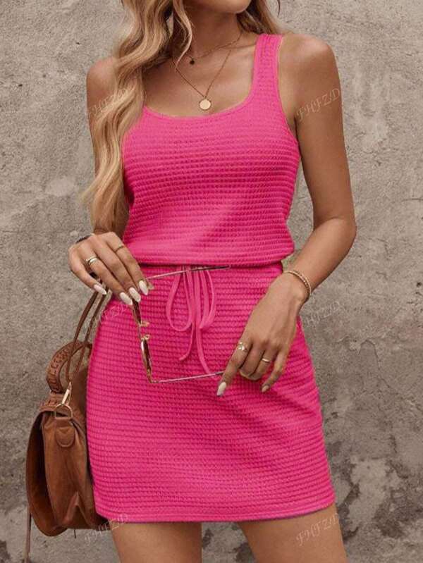 1pc Women's Solid Color Casual Belted Skirt