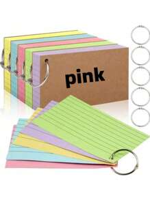 Index Card, 50 Color Flashcards With Loops Per Book, 3x5 Inch Note Cards, Note Cards With Lines, Rule Learning Cards, Study, School, University Supplies, Memory Flashcards, School Supplies,Back To School
