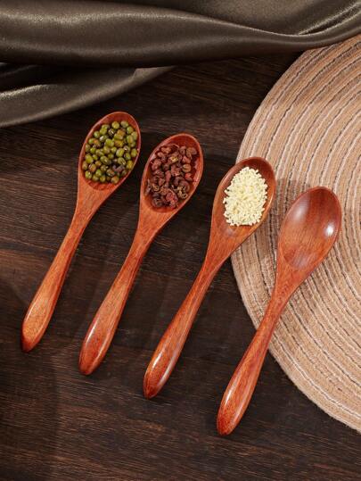 4 ملاعق خشبية صغيرة، بطول 5.7 بوصة/14.5 سم ملاعق عسل للشاي، ملاعق عسل خشبية للقهوة، ملاعق صغيرة صلبة من الخشب الصلب، ملاعق صغيرة للمائدة للمرطبات والتوابل، ملاعق خشبية للأكل، لوازم مدرسية