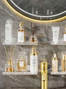 1 Stück Acryl Armatur Aufbewahrungsregal - platzsparender Hängeorganizer für Badezimmer Waschbecken | Wandmontierter Seife & Zahnbürstenhalter mit Ablauflöchern | Wasserdicht & rostfrei - perfekt für kleine Badezimmer, Wohnmobile & Studentenwohnheime | Schlichtes modernes Design - Haltekleinfrei auf der Arbeitsplatte!