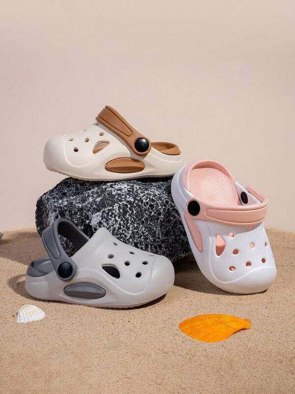 1 Pair Toddler Colorblock Perforated Lightweight Breathable Quick-Drying Sandals, Fashionable & Cute, Suitable For Daily Wear, Outdoor, Beach, Adjustable Strap, Spring/Summer