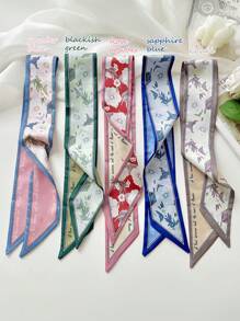 5pcs Floral Print Silk Scarf Headband For Women, Casual Elegant Multipurpose Daily/Date Gift Hair Band Turban Headband Sweatband