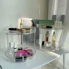 HOUSHELIF 360° Rotating Makeup Organizer - Double Layer Large Capacity Transparent Cosmetic Storage Rack For Desk, Bathroom & Vanity | Jewelry Organizer, Skincare Display, Acrylic Beauty Shelf - Clear - View 6