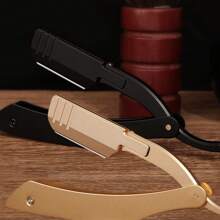 Men's Straight Razor, With 10pcs Replaceable Stainless Steel Blades, Manual Shaver With Aluminum Handle & Storage Bag, Portable Foldable Shaver For Home Use & Barber Razor, Gift For Father Day & Boyfriend, Valentine's Day, Christmas