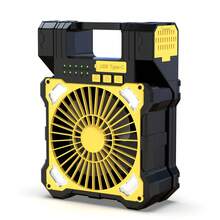 5200mah Solar Powered Camping Fan, Dual-Panel Solar Camping Fan With LED Light, 5 Adjustable Speeds Cordless Portable Fans, Quiet USB-C Desk Fans For Tent Outdoor Travel Home Workplace - Yellow - View 2