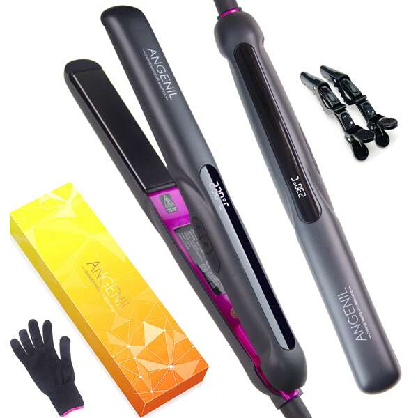ANGENIL [UK] ANGENIL Chapinha de Cabelo a Óleo de Argan, Alisador e Modelador de Cabelo 2 em 1 para Mulheres, Chapinha Cerâmica Rosa Profissional Portátil, Exibição LCD, Aquecimento Rápido, Chapinha 1 Polegada para Todos os Tipos de Cabelo