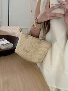 Bolso de paja mini para playa y vacaciones, bolso de hombro y de cesta tejida con nudo, bolso de compras de vacaciones elegante para damas y niñas