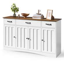 Asofer Farmhouse Coffee Bar  Buffet Cabinet With 6 Shelves And 3 Drawers, Kitchen Storage Cabinet  With Adjustable Shelves , Rustic Sideboard Table For Kitchen, Dining Room - 棕色 - 查看 10